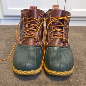 L.L. Bean Men’s Brown Leather & Dark Green Rubber Duck Boots